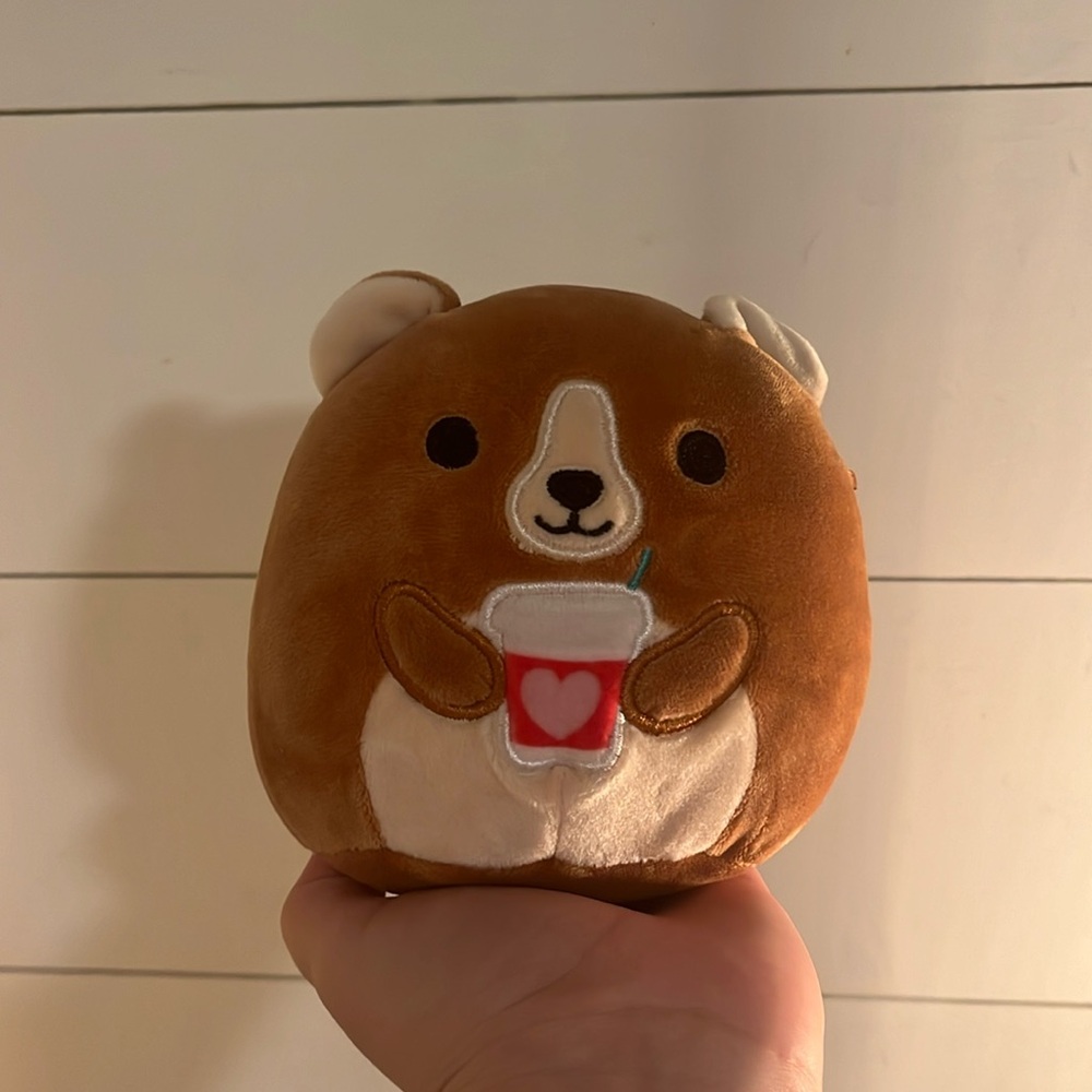 Bear holding coffee, squishmellow